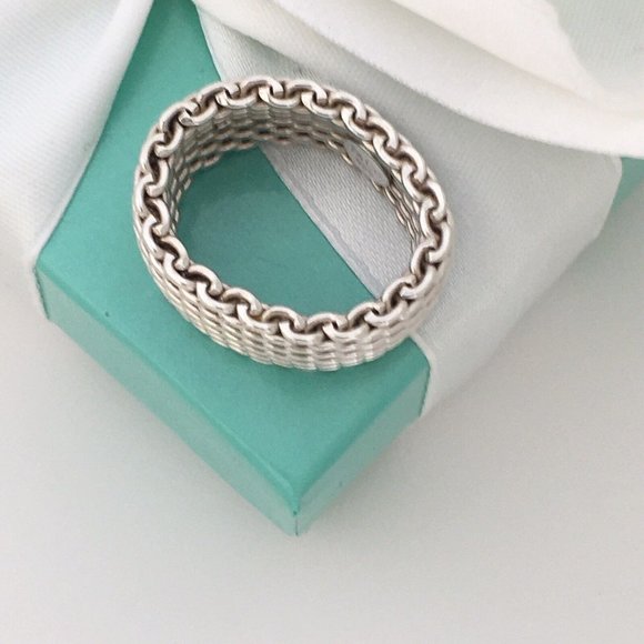 Size 9 Tiffany & Co Sterling Silver Somerset Mesh Weave Unisex Ring - Picture 3 of 6